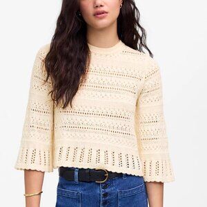 Madewell Scalloped-Trim Sweater Tee Relaxed Fit Cropped Cream Size XS NWT